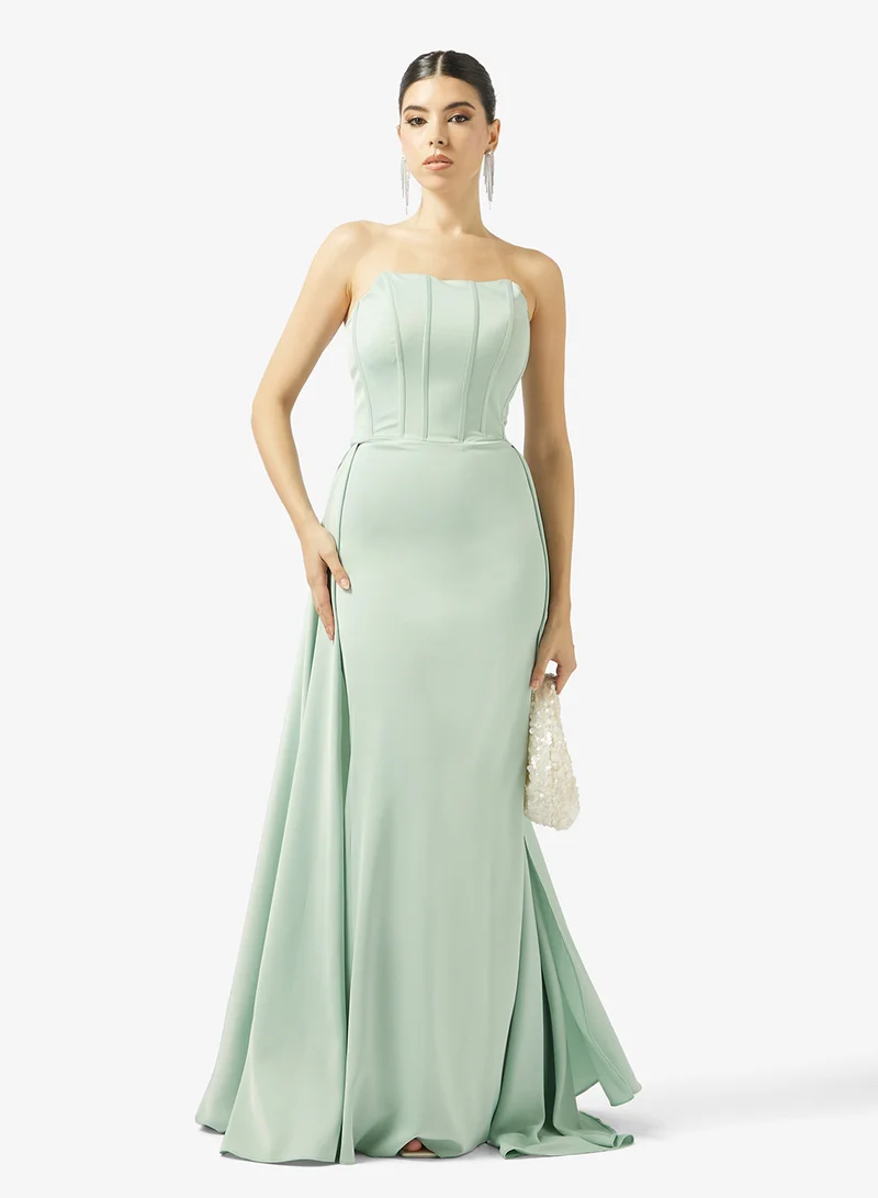 Akadia Fashion STRAPLESS EXTENDED TAIL SATIN DRESS